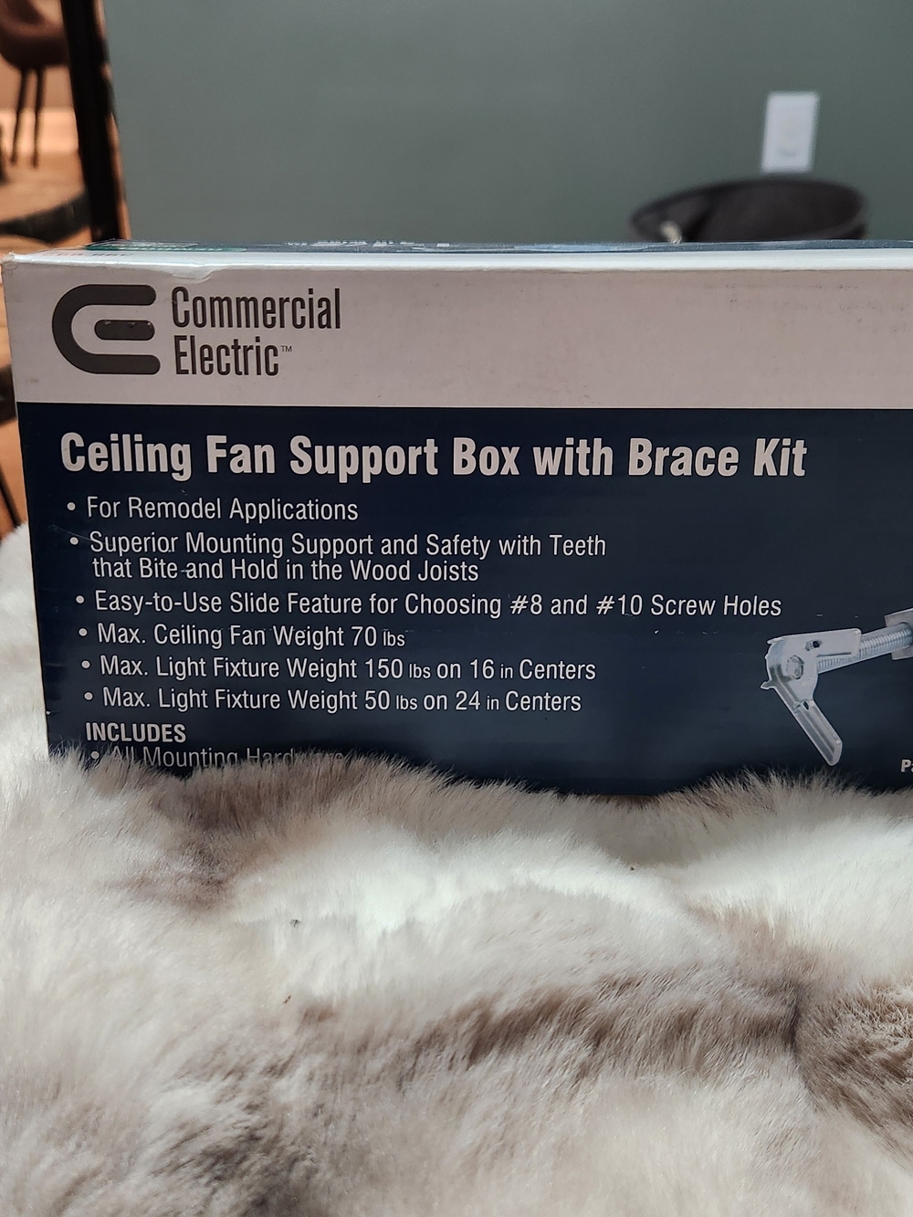 Commercial Elwcteic Ceiling Fan Support Box with Brace Kit - Blue